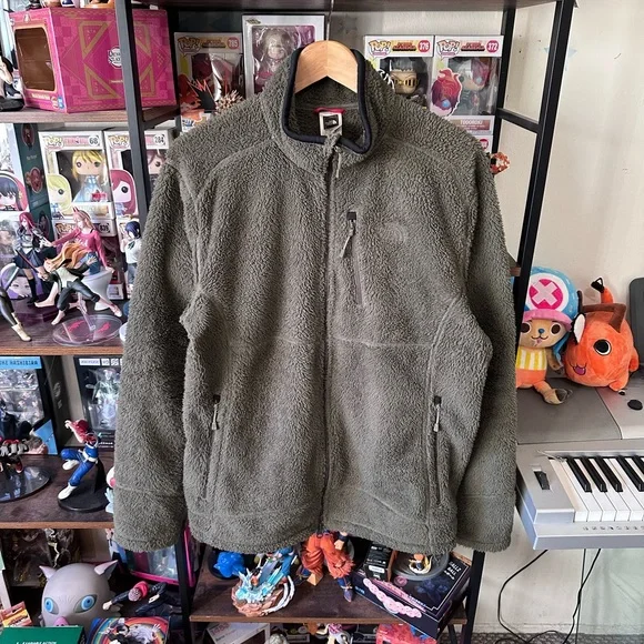 The North Face Olive Green Teddy Fleece Jacket Men’s L - Picture 1 of 6